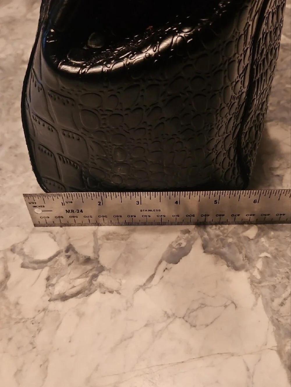 Never Carried  Black Charmes Croc-Embossed Satchel with Gold Hardware